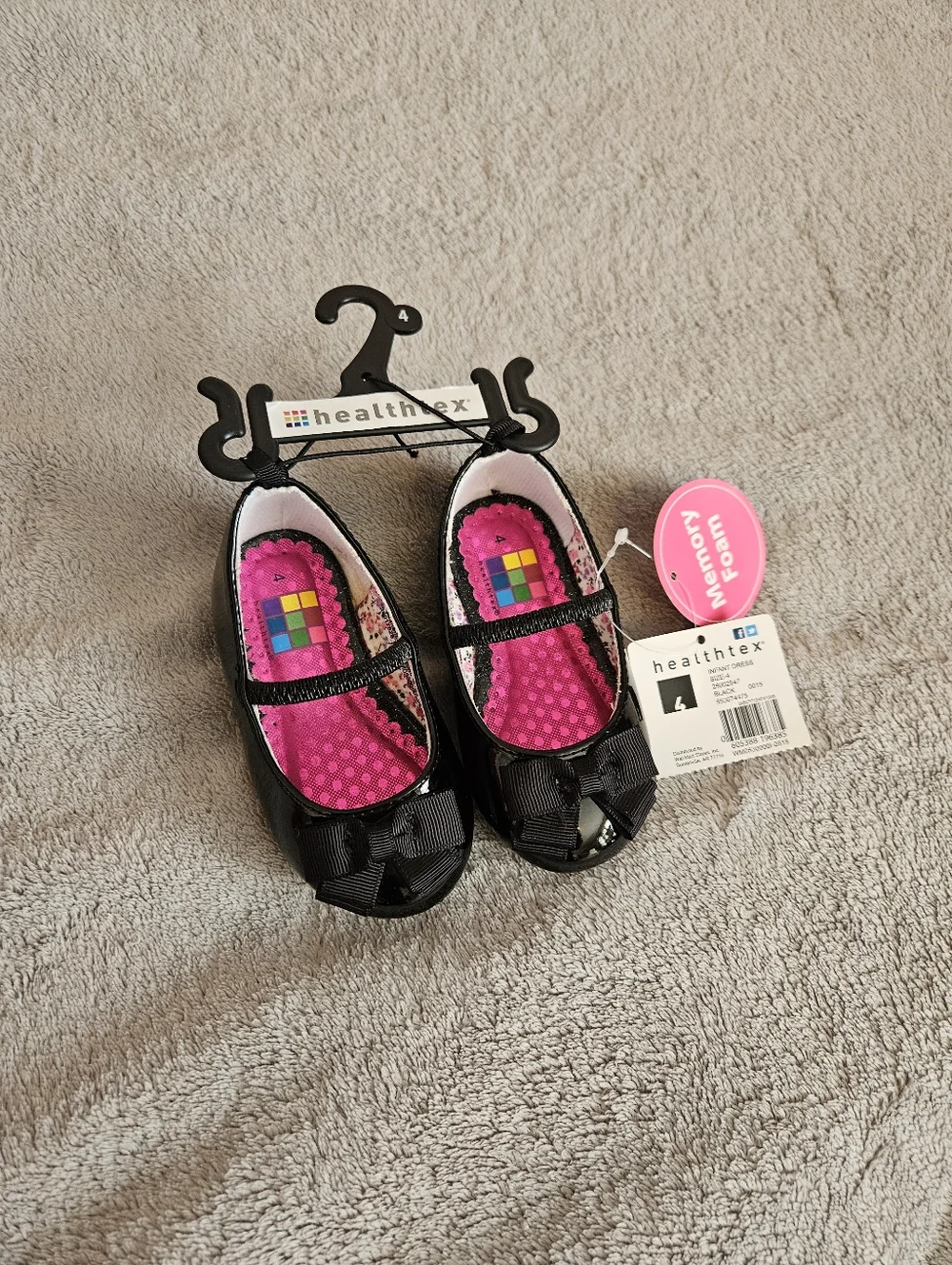 Baby Girls Black Mary Jane Flats with Pink Insole Size 4